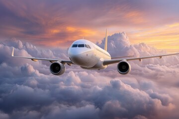 Fototapeta premium Airliner Above Cloudscape: Serene Sunset Flight