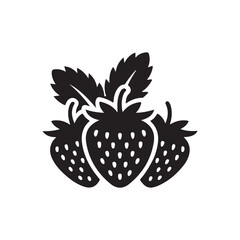 Strawberry Vector Icon Flat Black Silhouette on White Background.