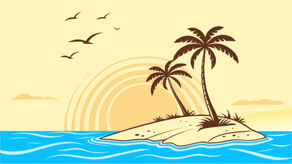Palm Island Sunset Illustrations – Tropical Beach & Ocean Scenes