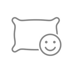 Pillow with smiley face line icon. Orthopedic pillow symbol. Vector illustration.