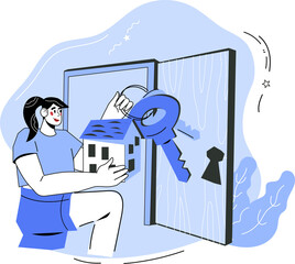 Buying or renting a house, moving new apartments concept. Buy a home or rent, moving, mortgage or insurance banner design.