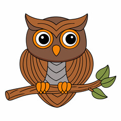 owl sitting on a tree branch vector illustration on white background