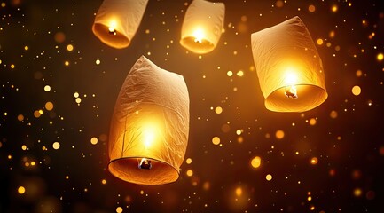 Floating lanterns light up the night sky