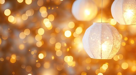 Soft, warm lights against a bokeh background