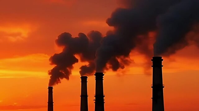 Polluted Chimneys Beneath Orange Skies