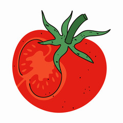 Half-Sliced Red Tomato Illustration, Fresh Produce Clipart