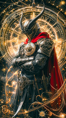  Fantasy Knight in Shining Armor and Red Cape