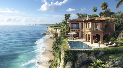 Fototapeta premium Luxurious oceanfront property with stunning views and serene atmosphere
