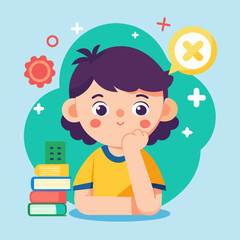 cute illustration of 5th grade math student thinking