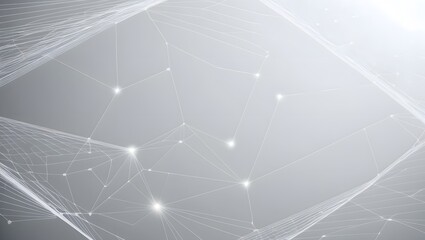 Naklejka premium White futuristic digital network background with glowing nodes and geometric mesh lines illustration