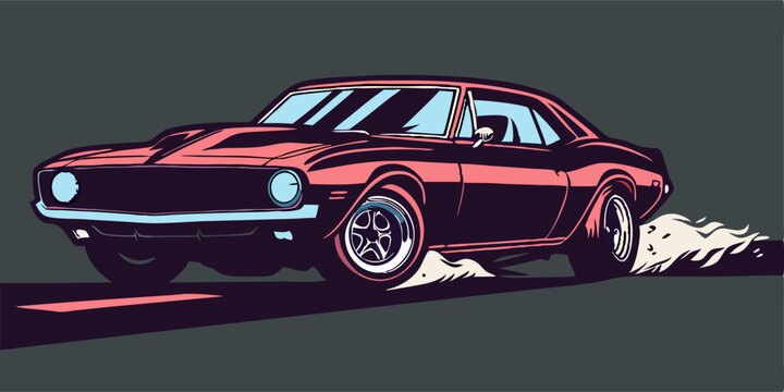 Classic Muscle Car Illustration: Vintage Camaro Speeding