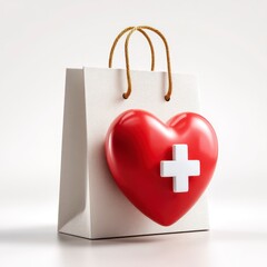 Heart-shaped medical symbol on a shopping bag for health concepts