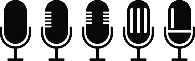 Vintage and modern microphone icons in different shapes and styles