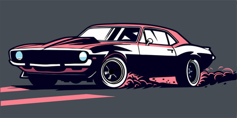 Fototapeta premium Classic Muscle Car Illustration: Pink and Black Camaro