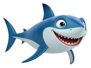 Happy Cartoon Shark 3D Render Blue Smiling Ocean Animal Marine Life Underwater Friendly Cute