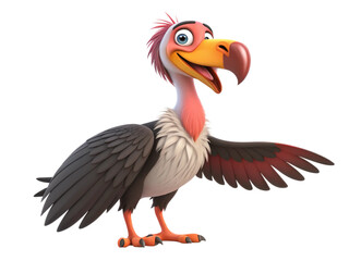 Cheerful Cartoon Vulture Bird Character 3D Render Animation Friendly Wings Open