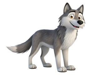 Fototapeta premium Adorable Cartoon Wolf Friendly Gray Furry Canine Character 3D Rendered Animal Illustration