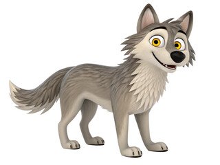 Obraz premium Adorable Cartoon Wolf Pup 3D Render Gray Fur Friendly Expression Standing Pose Digital Art