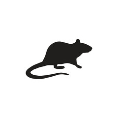 Silhouette of a rat in side profile on a white background. Simple black vector illustration, perfect for icons, pest control concepts, science, Halloween designs, or educational materials.