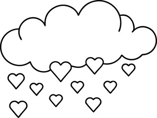 Cloud Raining Hearts Line Art Vector Illustration
