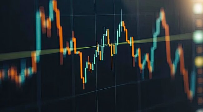 Stock market graph, fluctuating values