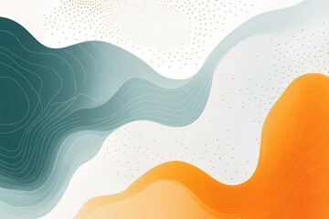 Wavy teal and orange shapes complement the scattered golden dots on a plain canvas