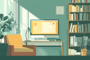 Cozy home office with natural light