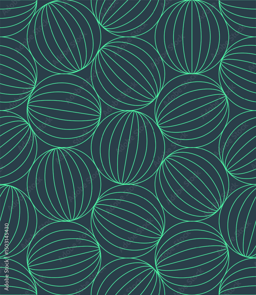 Poster abstract mint green circle pattern on dark backdrop. seamless linear loops form elegant spherical sh
