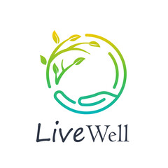 Modern Gradient Line Art Hand and Plant Circle Shape Illustration Logo