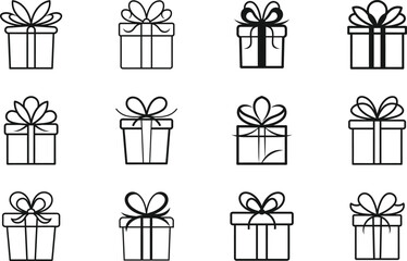 Christmas Gift Present Silhouette Line Art