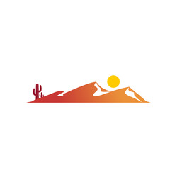 Fototapeta premium Gradient Landscape Desert Cactus and Sun Simple Modern Flat Illustration