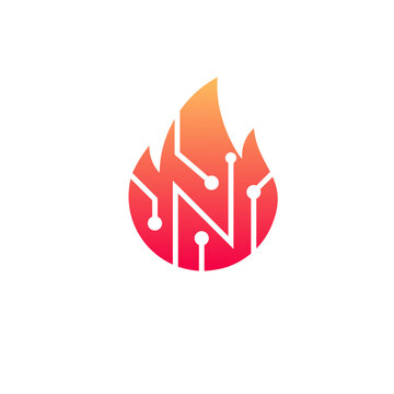 Abstract Geometric Fire Flame Circuit Board Technology Style Logo Symbol
