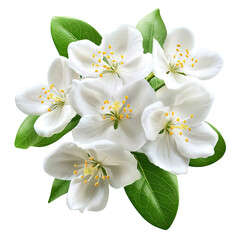 Obraz premium Close-up of a cluster of white blossoms with green leaves