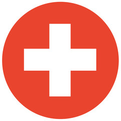 Swiss flag isolated in round shape. Swiss circle flag. White cross in red circle.