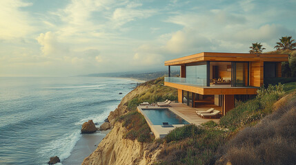 Fototapeta premium Modern oceanfront property with stunning views and serene atmosphere