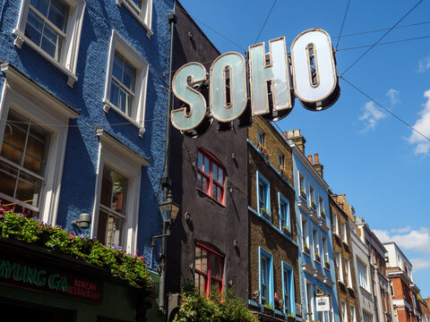 Westminster, London, UK - May 3, 2025: Large Soho street sign on Beak Street in the West End