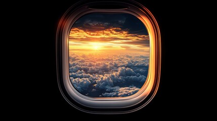 Aerial sunset view from airplane window