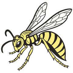 Top-Down Vector of a Wasp with Bright Yellow Stripes and Detailed Wings in Scientific Style

