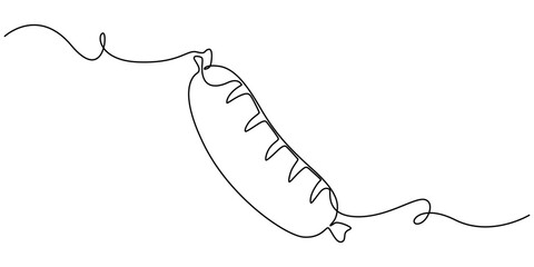 Grilled sausage  continuous one line art drawing, Barbecue Party Continuous Line Editable Stroke Line, Hot dog one continuous line design. Restaurant food menu design concept. Decorative elements draw