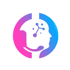Obraz premium Modern Gradient Human Head with Network Connection Logo Design Illustration