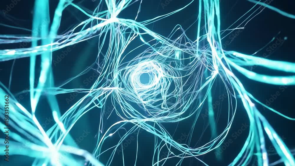 Poster abstract neural network flow interconnected lines and light rays visuals in motion 4k.
