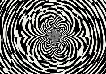 Obraz premium Black-and-white optical illusion with wavy lines and flower shape.