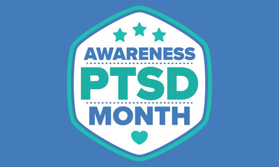 PTSD Awareness Month in June. Post Traumatic Stress Disorder. Celebrated annual in United States. Medical health care and awareness design. Poster, card, banner and background. Vector illustration