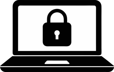 Laptop With Lock Icon Silhouette Vector Illustration