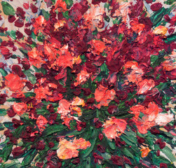 Still life oil. A lush bouquet of bright pink flowers