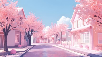 Pastel aesthetic town with cute houses and quiet streets