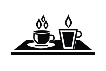 Two cups of hot coffee or tea on a tray