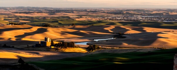 Scenic sunlit landscape palouse region photography rural setting aerial view natural beauty for relaxation