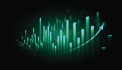  Financial background showing upward trend in digital financial design with arrow stock market graph investment trading finance graph illustration vector design.