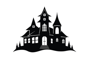 Spooky halloween haunted house silhouette illustration design